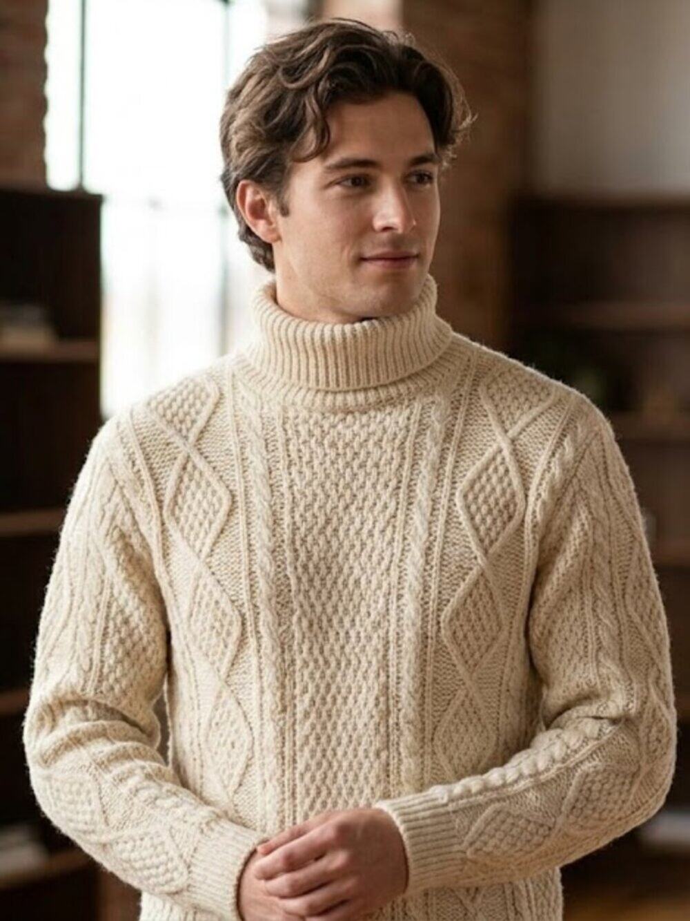 Vintage Geoffry Valentine 100% Heavy Wool Cable Knit Turtleneck Sweater S | Crea